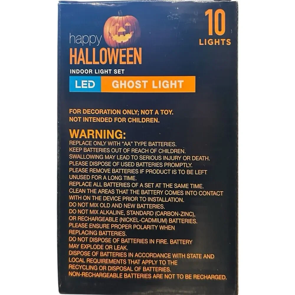 Happy Halloween Indoor Ghost LED Light Set 10 Lights 4.75ft
